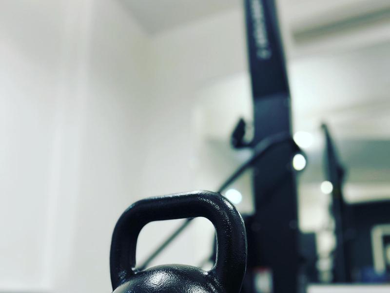 Close-up of a 24kg Eleiko kettlebell on the studio floor