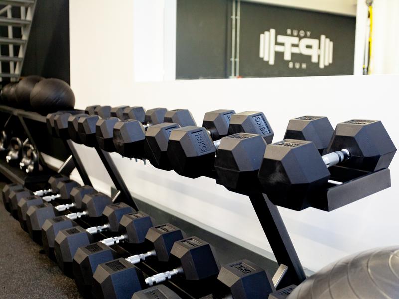 Full dumbbell rack at Your PT Hub, ranging up to 30kg